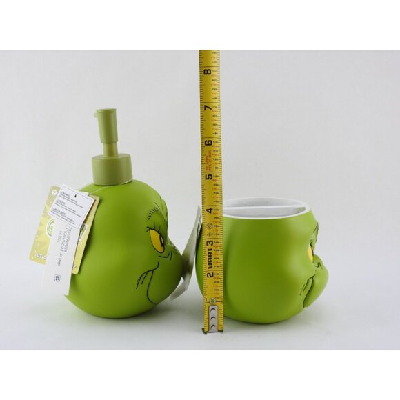 Grinch Bathroom Set Lotion Soap Dispenser and Toothbrush Holder Christmas Decor - Picture 6 of 13